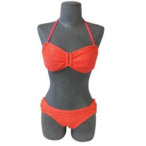 Rue Bleu Neon Salmon Lace Mesh 2-Pc Bikini